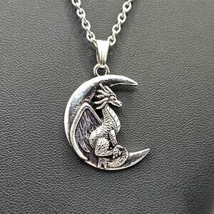 Stainless Dragon Moon Fantasy Necklace D & D Valentines Birthday Hippie Gift New